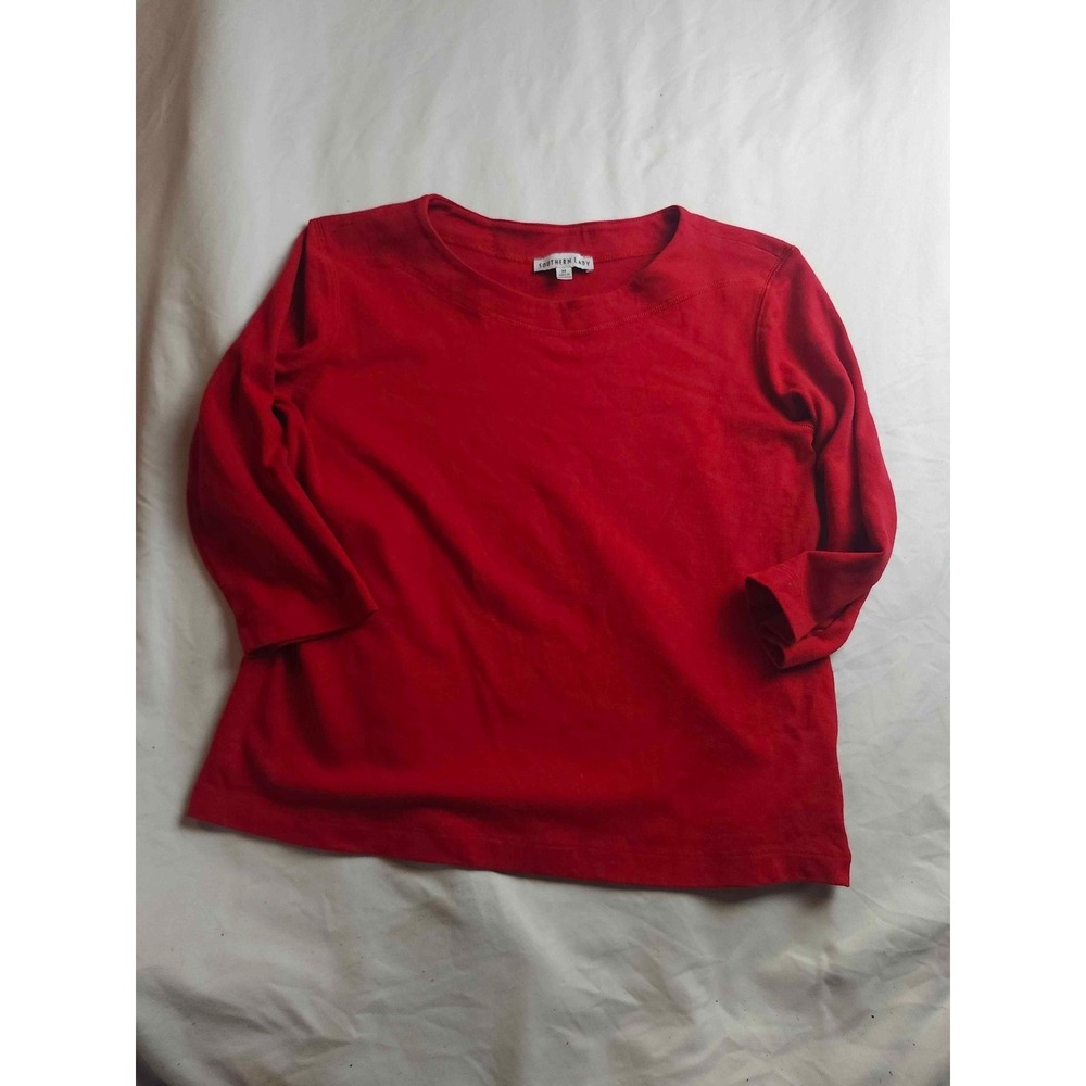 Southern‎ Lady Red 3/4 Sleeve Knit Top Crew Neck Size M Style